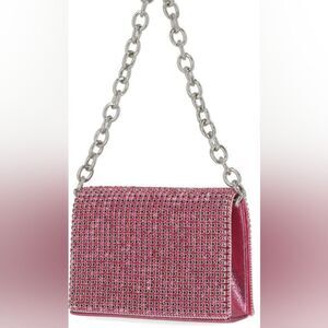 Jessica McClintock Women's Fuchsia Crystal Embellished Shoulder Bag Silver Tone